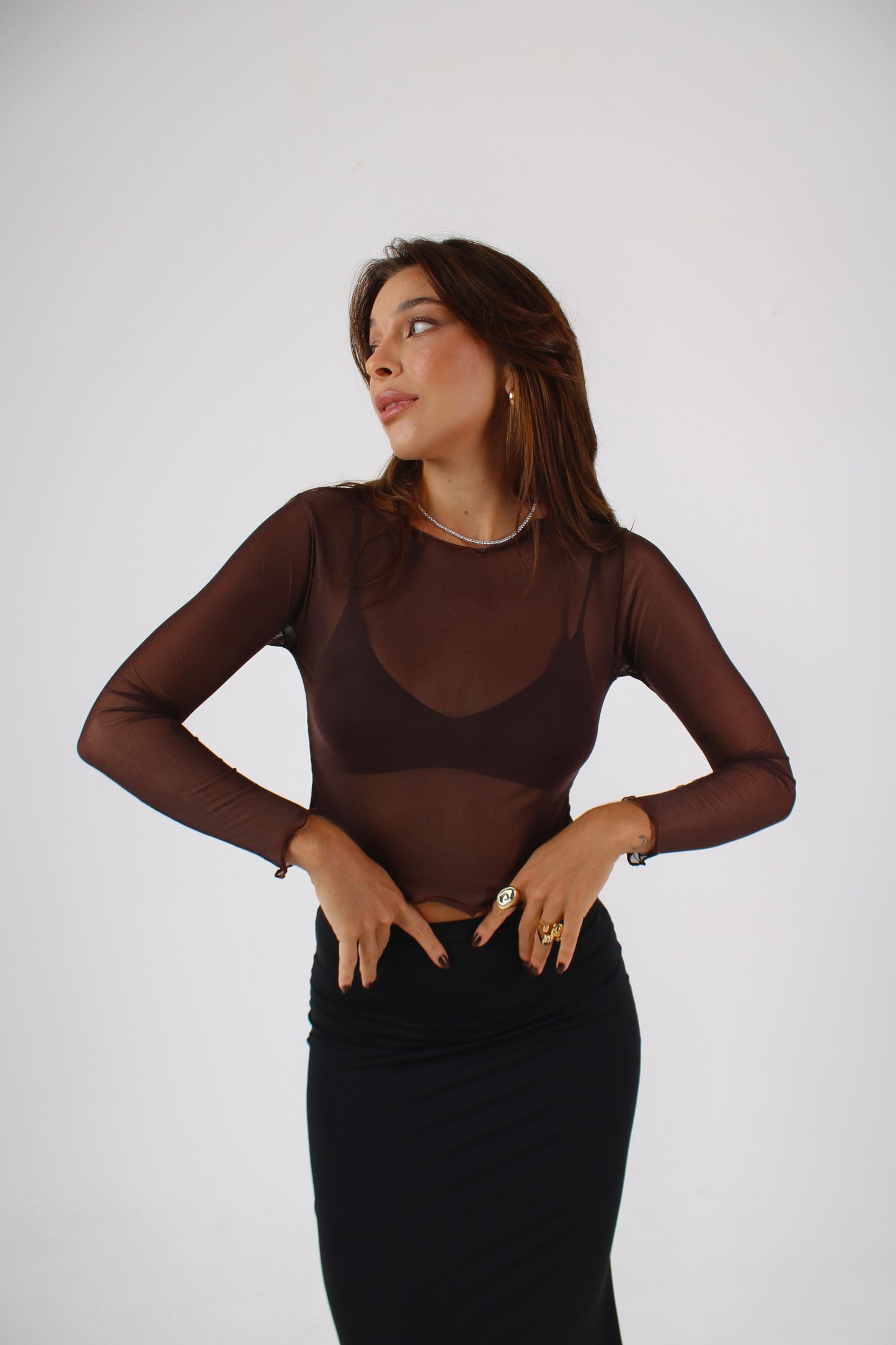 Blusa Manga Longa Tule Espresso Martini
