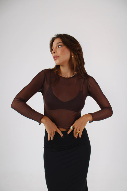 Blusa Manga Longa Tule Espresso Martini